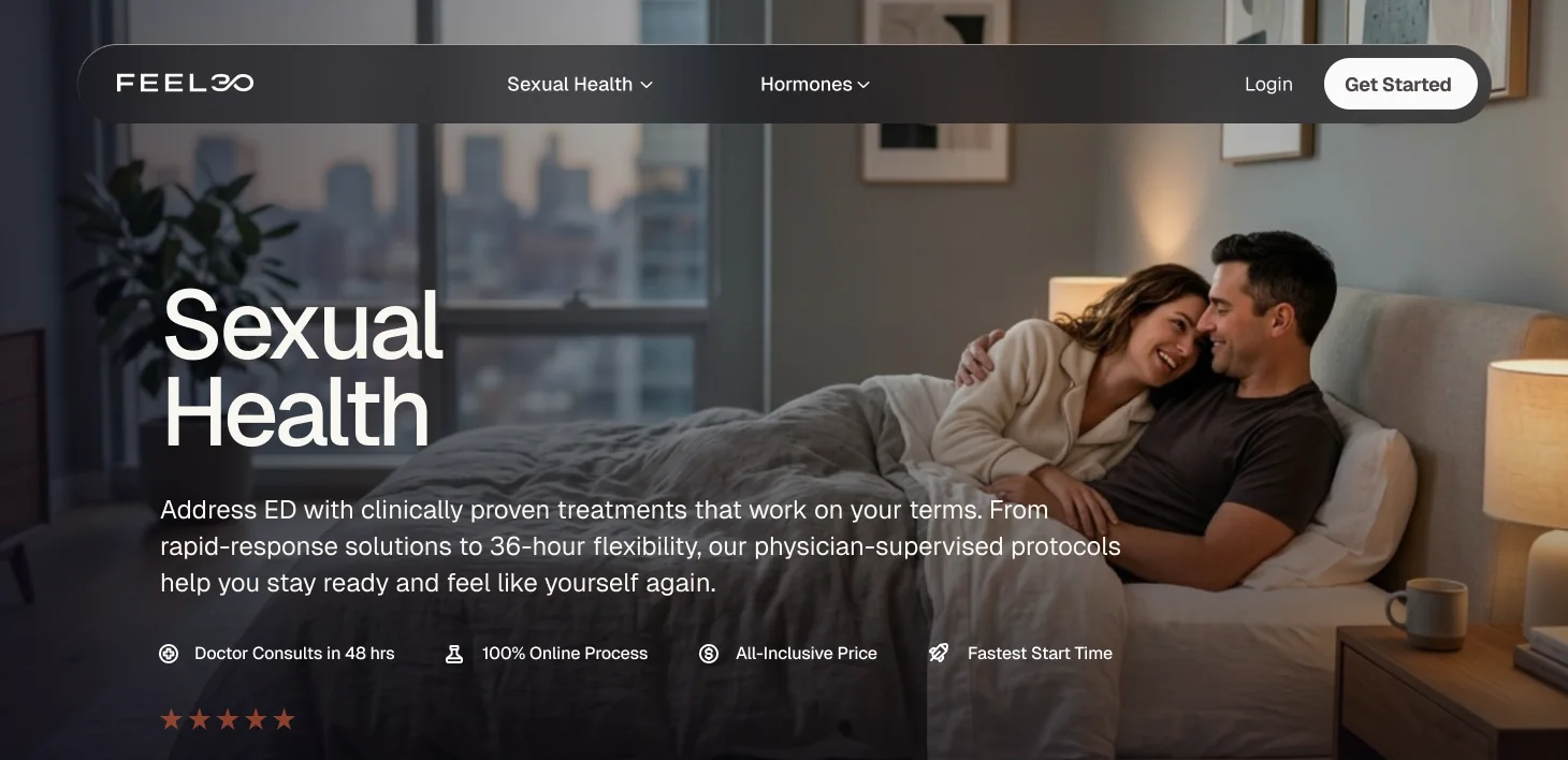 Feel30 sexual health page: 'Sexual Health' over a photo of a couple at home
